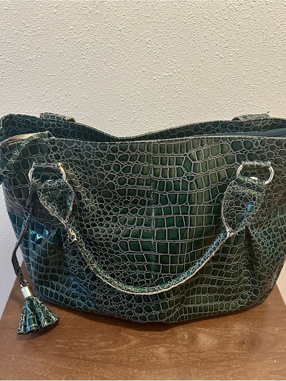 Green Croc-Embossed Tote Handbag - Women Bags Vintage Mondani